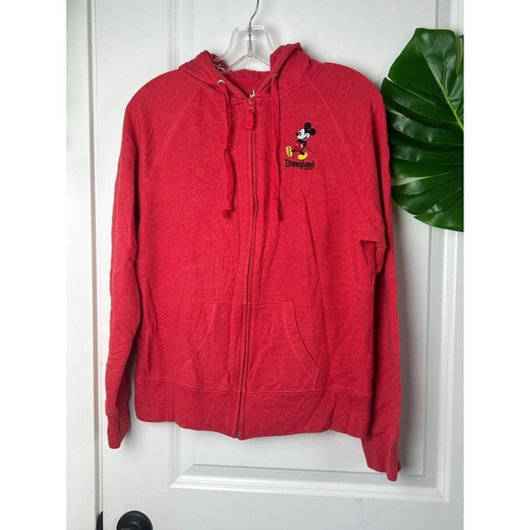 Disney Parks Mickey Mouse Embroidered Front Coral Zip Up Hoodie Sweater size med - Picture 1 of 5